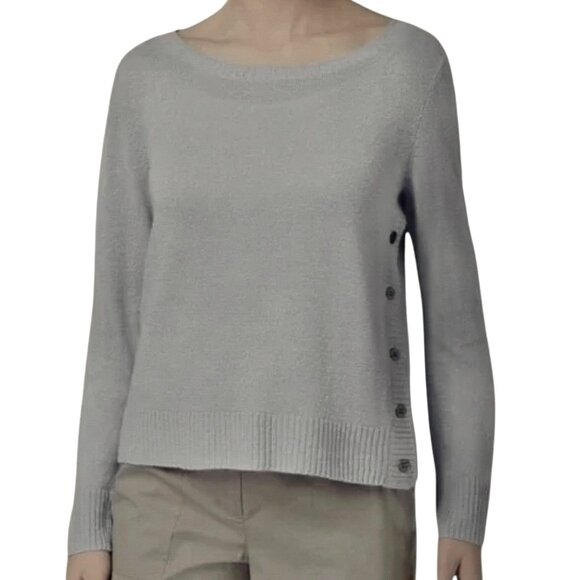 Eileen Fisher Organic Linen Side Button Pullover Sweater in Light Gray Size PM - Picture 1 of 15